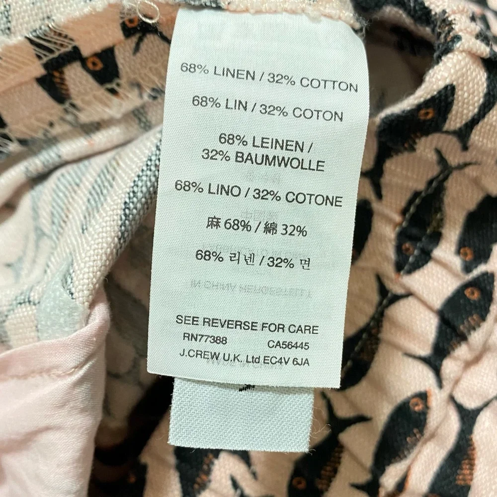 J. Crew Light Pink Linen Blend Minnow Sardine Fish Print Pull On Shorts Size XXS